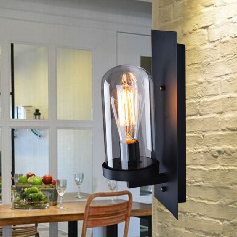 Glass Black Wall Lighting Fixture Shaded Industrial-Style Wall Light Fixture for Aisle