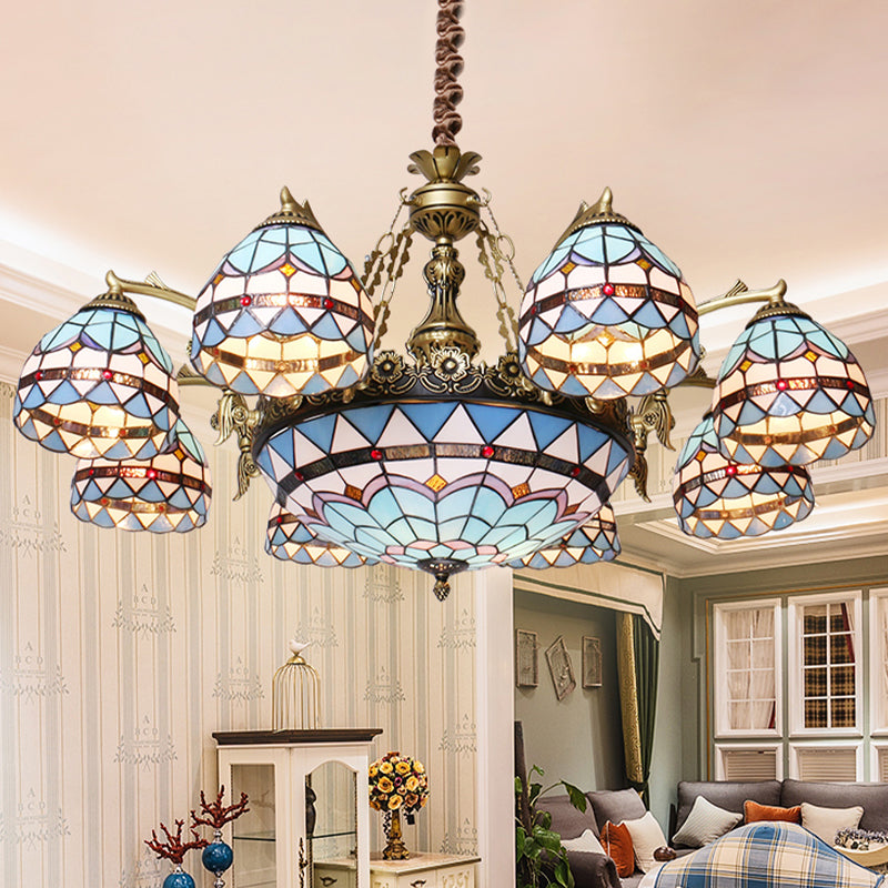 Blu 5/9/11 Luci lampadario Lampada Tiffany Cut Glass Coled Shade Sospension Ciondolo