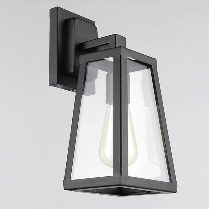 Glass Trapezoidal Wall Light Sconce Loft Style Aisle Wall Mount Light Fixture in Black