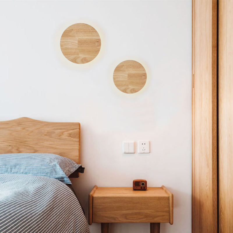 Runde Wandlampen moderne Einfachheit Holzwandleuchten für Wohnzimmer