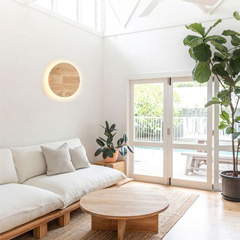 Runde Wandlampen moderne Einfachheit Holzwandleuchten für Wohnzimmer