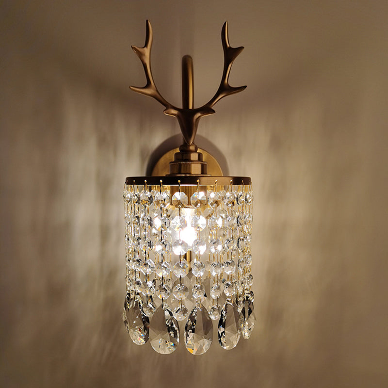 Copper Gold Wall Sconce in Modern Artistic Style Crystal 1-Light Wall Light with Antler Decoration