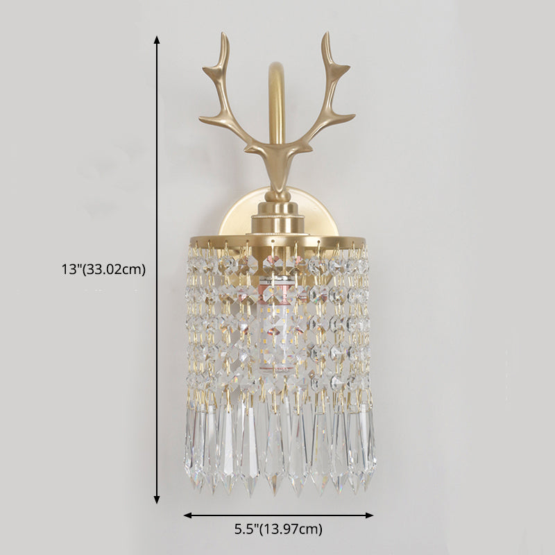 Copper Gold Wall Sconce in Modern Artistic Style Crystal 1-Light Wall Light with Antler Decoration