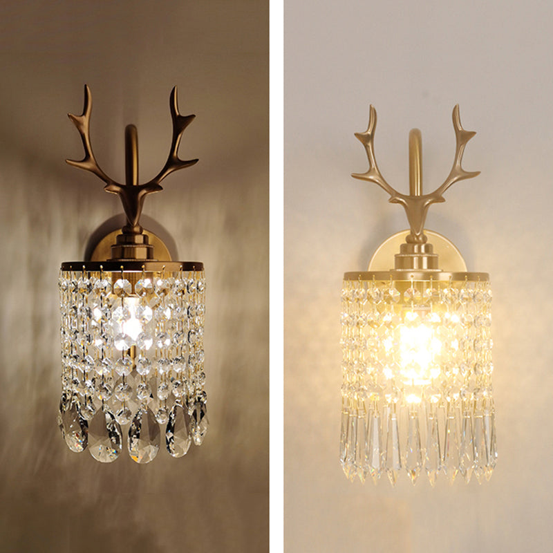 Copper Gold Wall Sconce in Modern Artistic Style Crystal 1-Light Wall Light with Antler Decoration