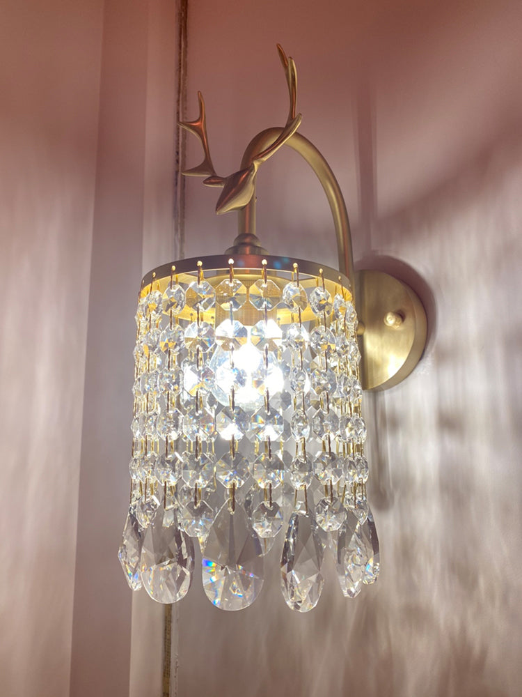 Copper Gold Wall Sconce in Modern Artistic Style Crystal 1-Light Wall Light with Antler Decoration