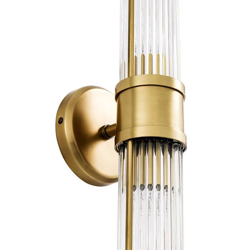 Gold Cylindrical Wall Sconce in Modern Luxury Style Copper Indoor Wall Light with Crystal Shade