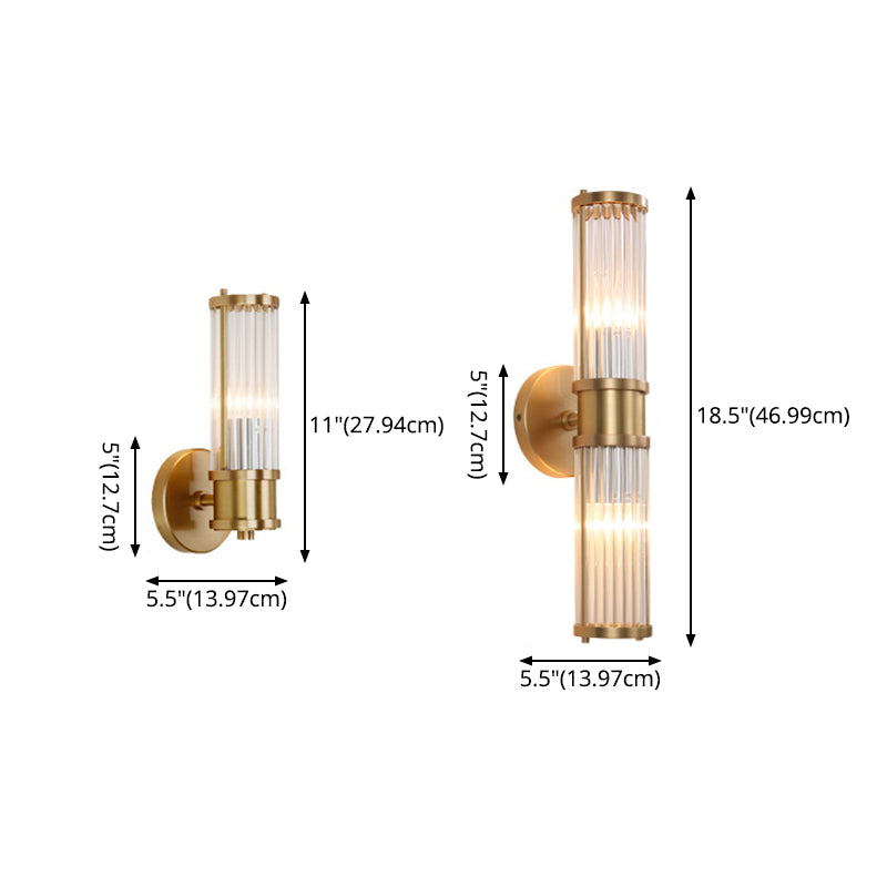 Gold Cylindrical Wall Sconce in Modern Luxury Style Copper Indoor Wall Light with Crystal Shade