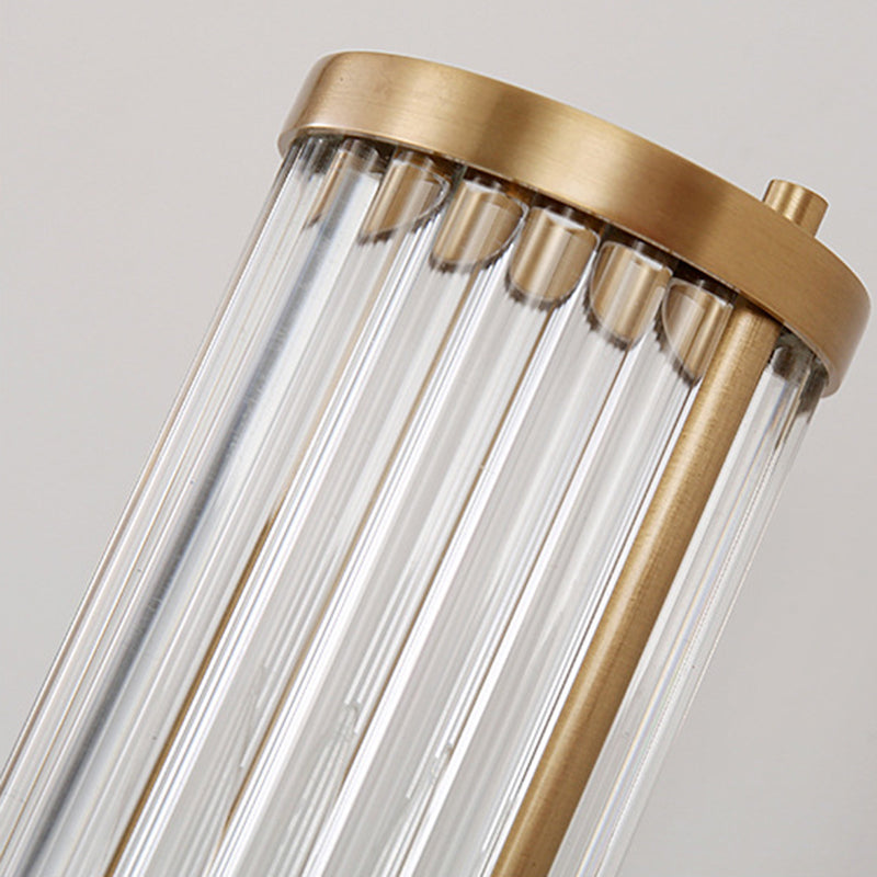 Gold Cylindrical Wall Sconce in Modern Luxury Style Copper Indoor Wall Light with Crystal Shade