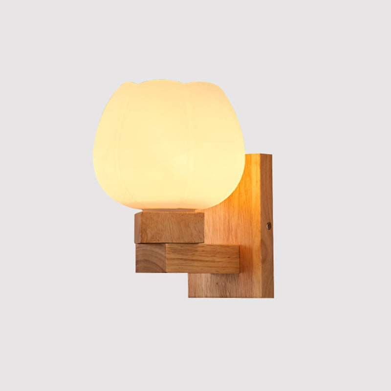 Wooden Shaded Wall Sconce Lighting Simplicity Style White Wall Mount Light Fixture