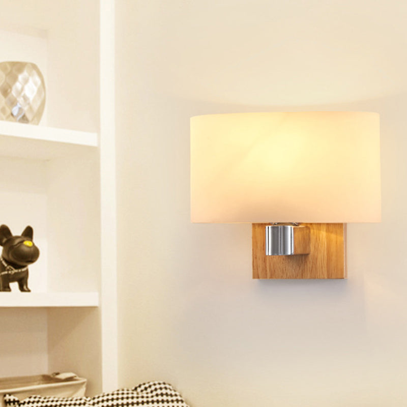 Wooden Shaded Wall Sconce Lighting Simplicity Style White Wall Mount Light Fixture