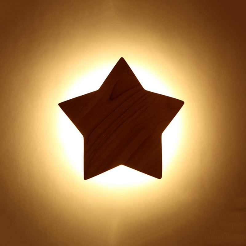Modern LED Sconce Light Fixture Wood Star-Shaped Wall Sconce Lighting with Wooden Shade