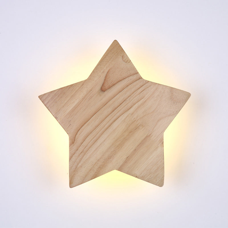 Modern LED Sconce Light Fixture Wood Star-Shaped Wall Sconce Lighting with Wooden Shade