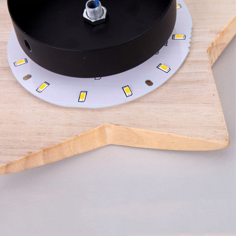 Modern LED Sconce Light Fixture Wood Star-Shaped Wall Sconce Lighting with Wooden Shade