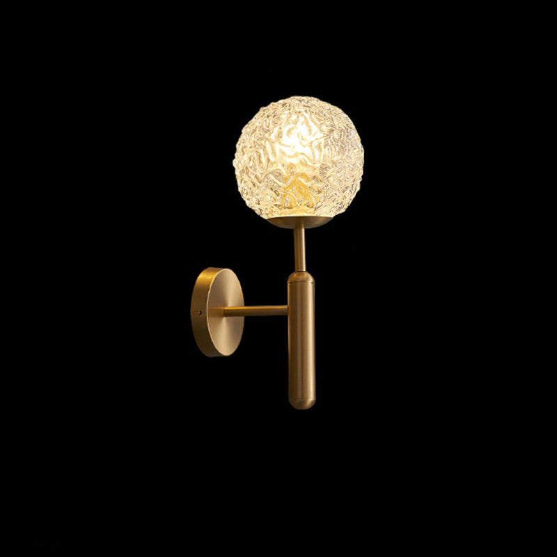 Gold Globe Hanging Wall Sconce in Modern Artistic Style Copper Indoor Wall Lamp with Ripple Crystal Shade