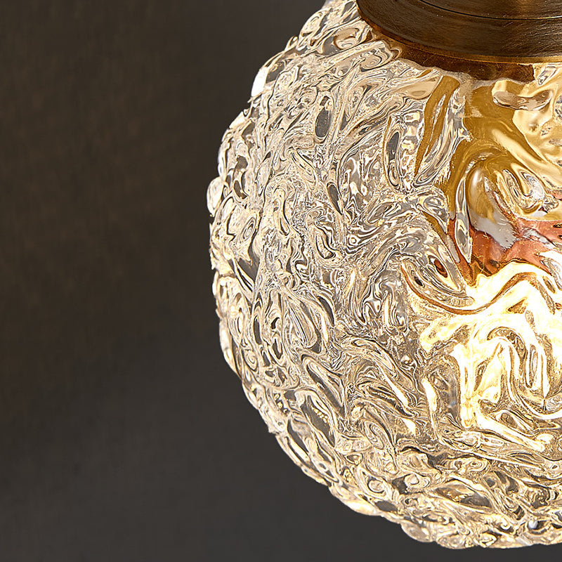 Gold Globe Hanging Wall Sconce in Modern Artistic Style Copper Indoor Wall Lamp with Ripple Crystal Shade