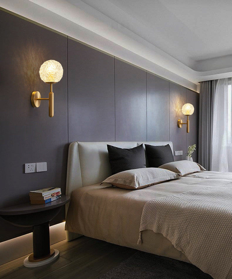 Gold Globe Hanging Wall Sconce in Modern Artistic Style Copper Indoor Wall Lamp with Ripple Crystal Shade