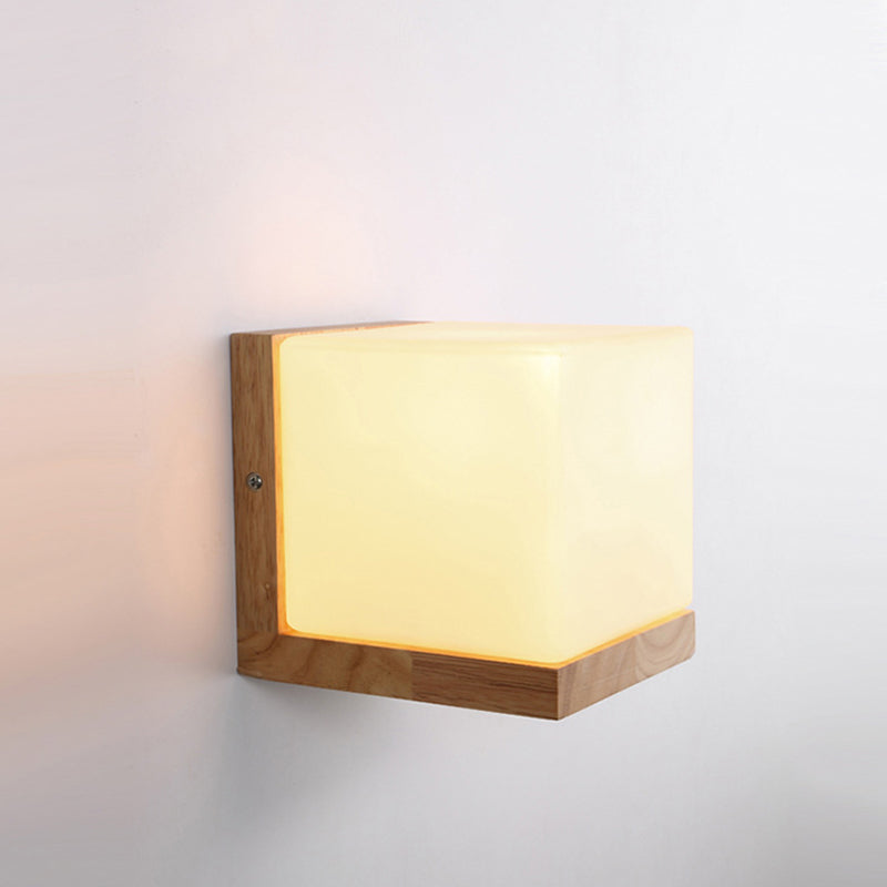 Nordic Style Squared Wall Sconce Lighting Wooden Bedroom Wall Light Sconce in White