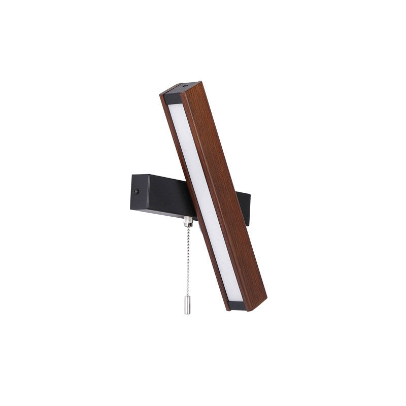 Wooden Creative Rotatable LED Wall Lamp Hand Pull Switch Design Sconce Light for Bedroom