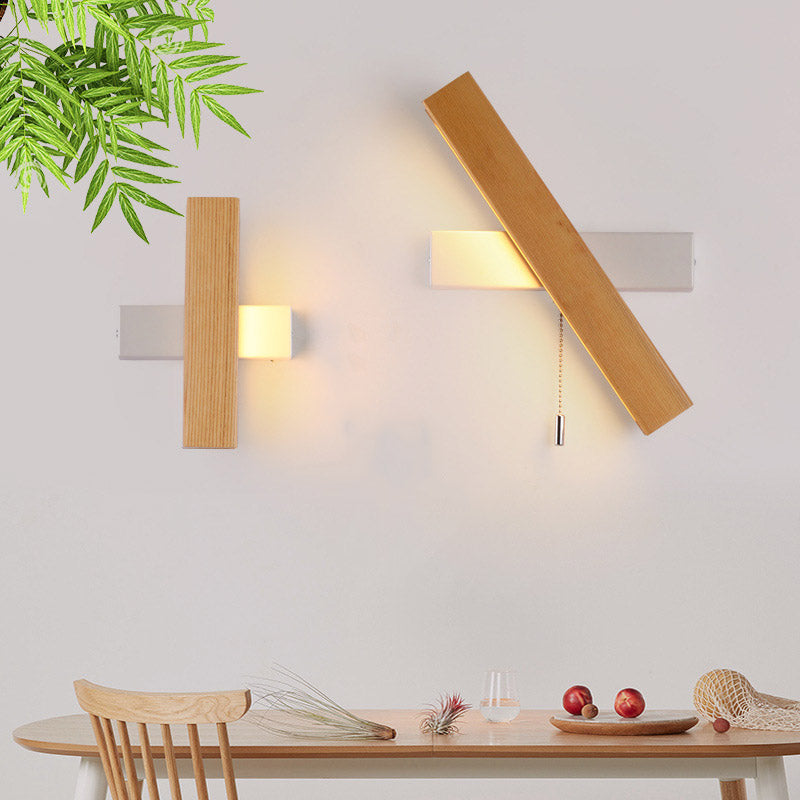 Wooden Creative Rotatable LED Wall Lamp Hand Pull Switch Design Sconce Light for Bedroom