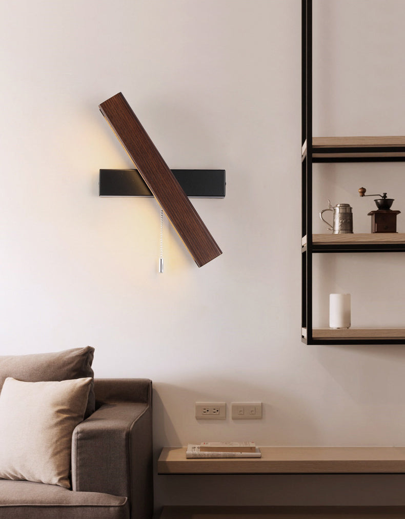 Wooden Creative Rotatable LED Wall Lamp Hand Pull Switch Design Sconce Light for Bedroom