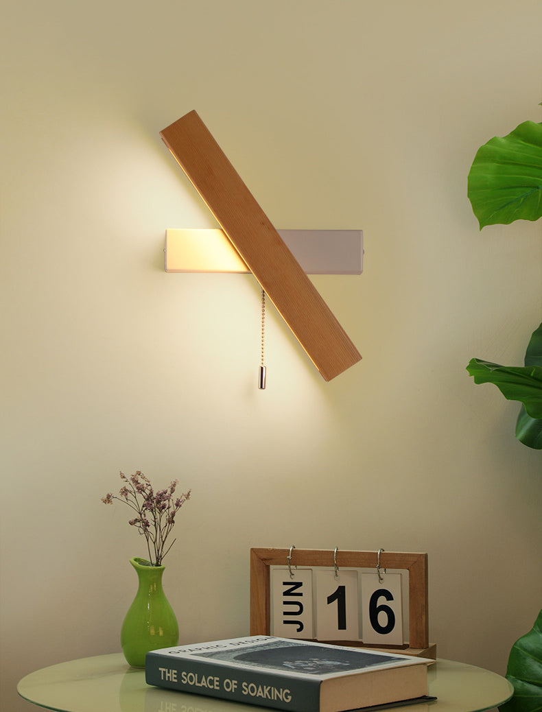 Wooden Creative Rotatable LED Wall Lamp Hand Pull Switch Design Sconce Light for Bedroom