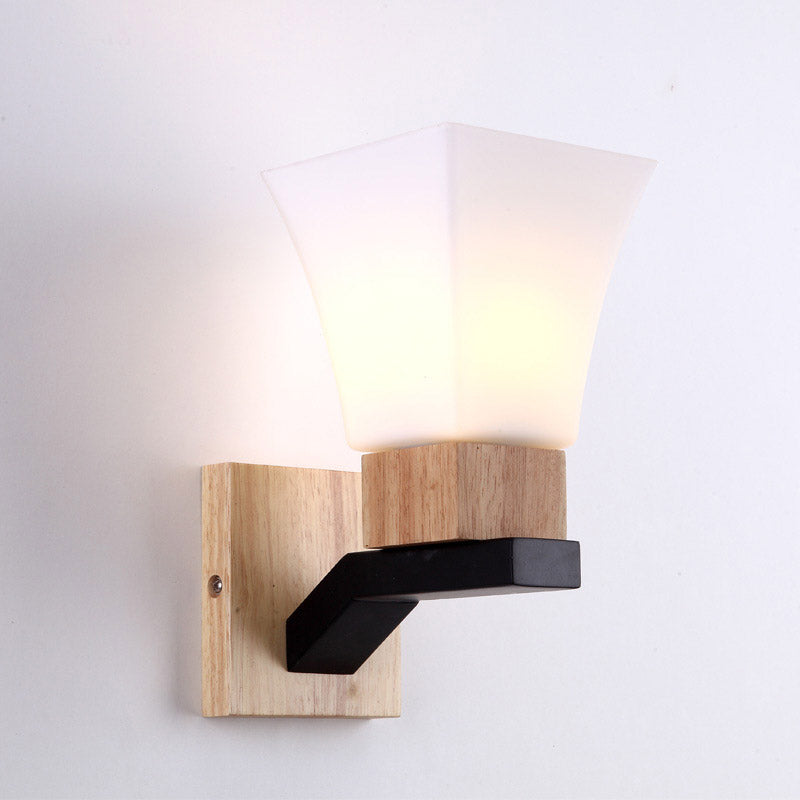 Wood Shaded Sconce Light Fixture Nordic Style Wall Mounted Light Fixture in White