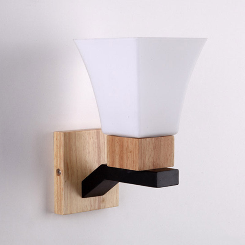 Wood Shaded Sconce Light Fixture Nordic Style Wall Mounted Light Fixture in White