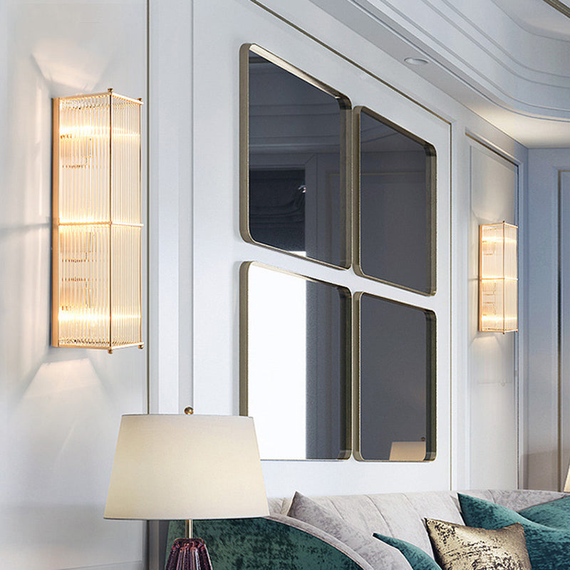 Crystal Gold Wall Light in Modern Concise Style Wrought Iron Rectangular Wall Sconce for Living Room