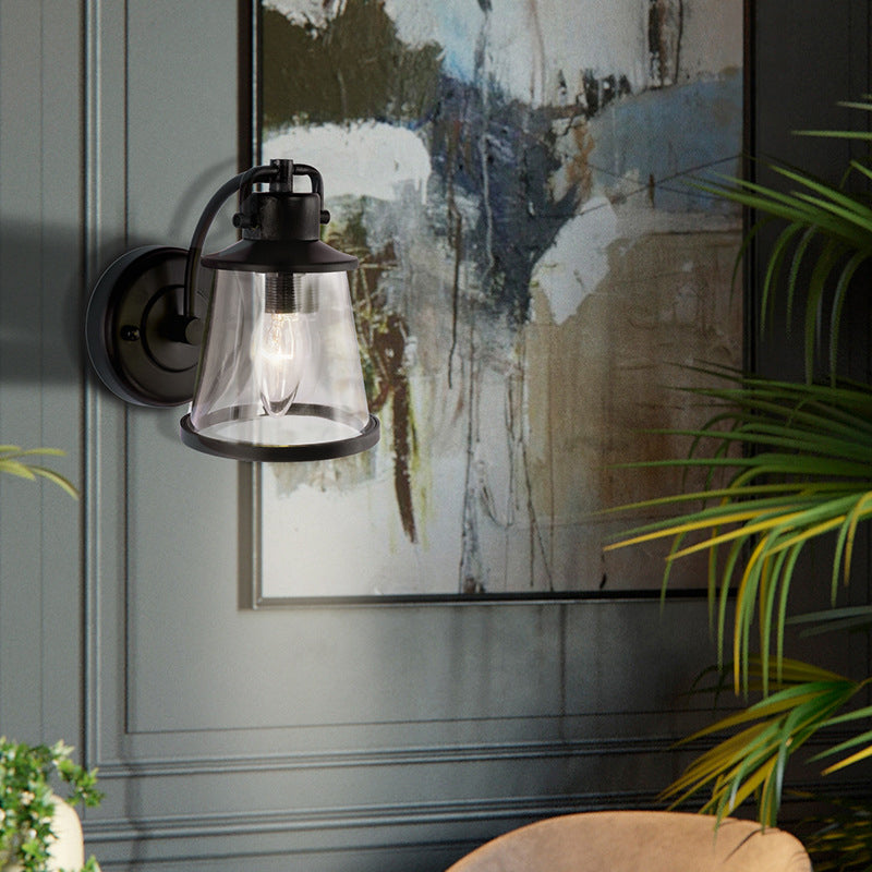 Verjüngte Flurwandmontierte Lampe Vintage klares Glas 1 Glühbirne Schwarzes Leuchtenlicht