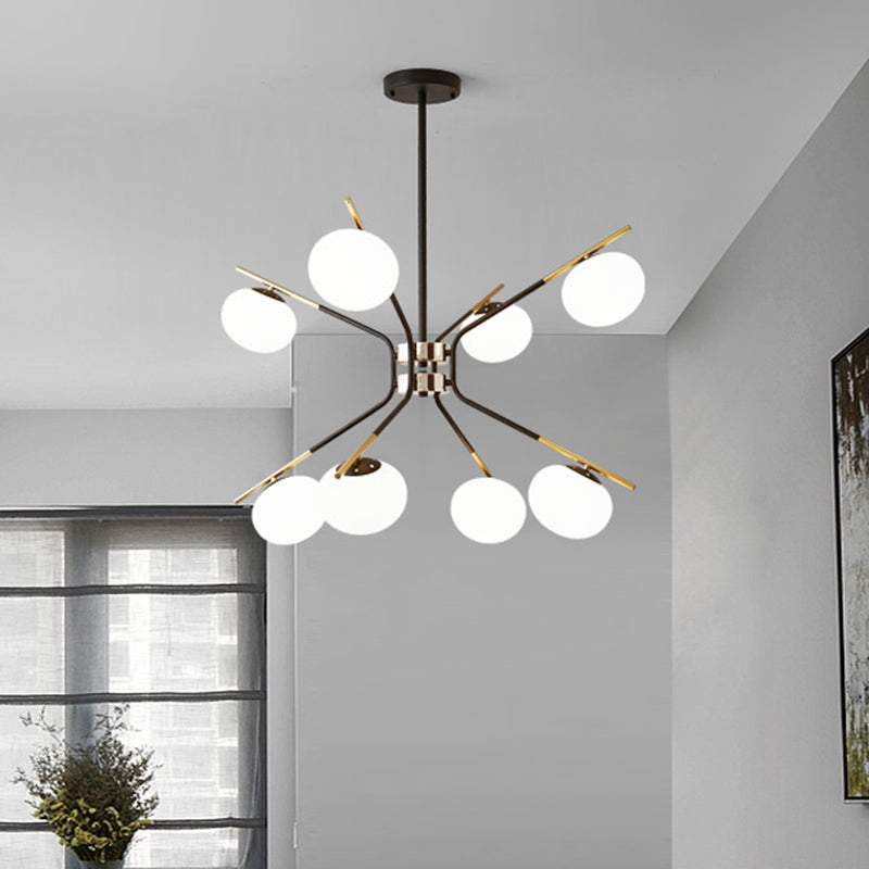 Lampadario a pendente sputnik moderno metallo moderno 8 luci lampada a soffitto a sospensione nera e oro con tonalità di vetro glassata bianca globale