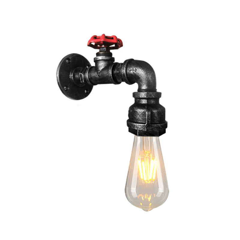 1-Light Faucet Shaped Pipe Wall Lamp Industrial Metal Wall Lighting Fixture for Foyer
