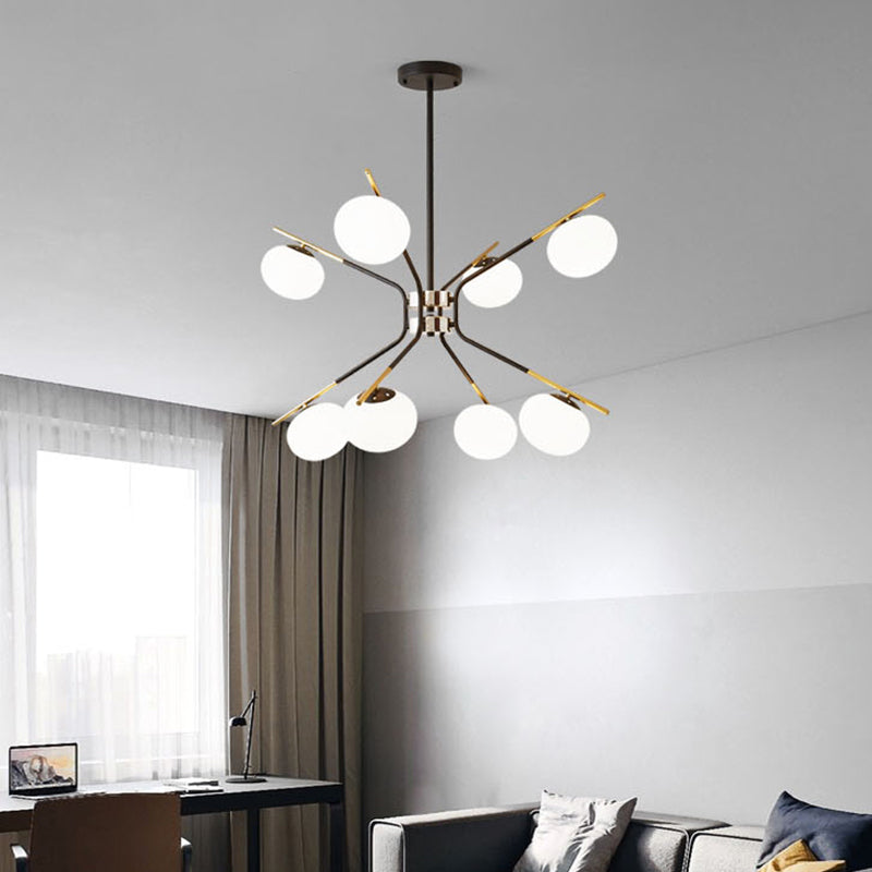 Lampadario a pendente sputnik moderno metallo moderno 8 luci lampada a soffitto a sospensione nera e oro con tonalità di vetro glassata bianca globale