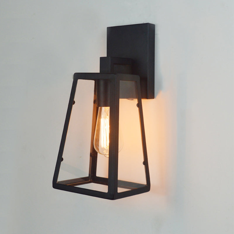 Trapezoid transparant glazen wandlicht vintage 1 kop gang wandmontage lamp in zwart