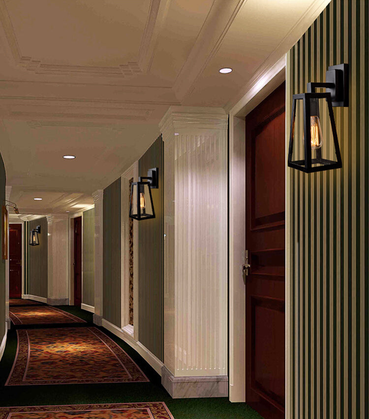 Trapezoid transparant glazen wandlicht vintage 1 kop gang wandmontage lamp in zwart