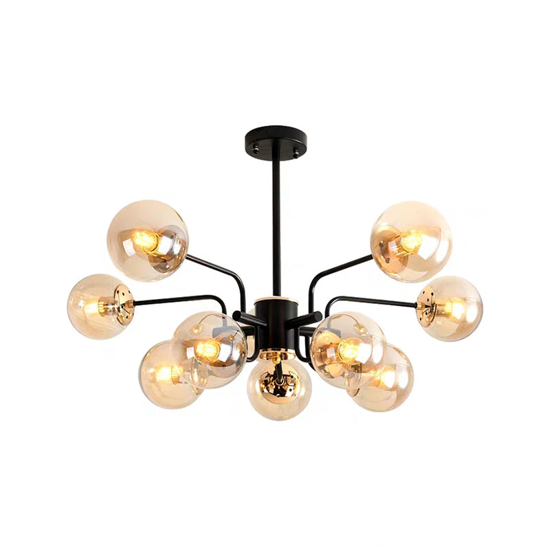 Kugel Wohnzimmer Kronleuchter Bernsteinglas 10 Lampen zeitgenössische Anhänger Deckenleuchte in Schwarz