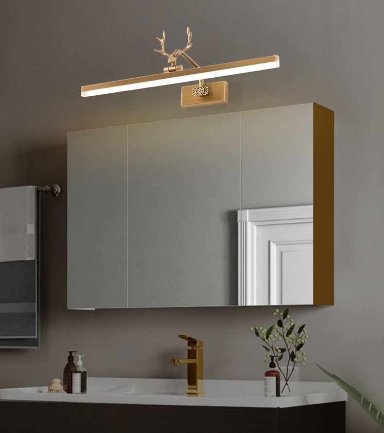 Mid-Century Vintage Style Strip Wall Mounted Vanity Lights Copper Flush Mount Wall Sconce for Bathroom