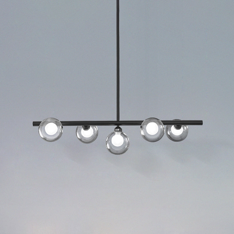 Contemporary 5 Heads Island Lighting Black Finish Global LED Suspension Pendant Lamp with Clear Glass Shade