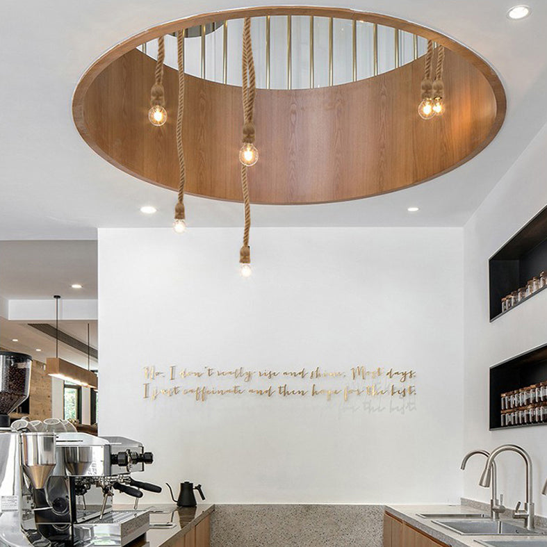 Vintage Bare Bulb Design Drop Lighting 1-Light Rope Pendant Light Fixture for Bar