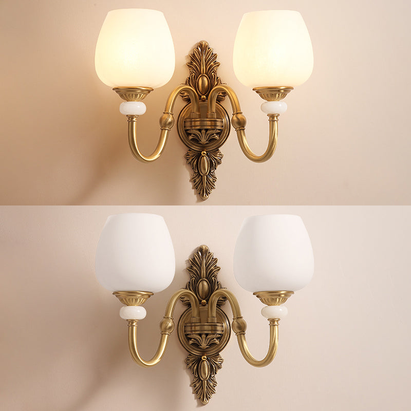 Copper Gold LED Wall Sconce in Modern Luxury Style Glass Indoor Wall Light with Jade Decoration
