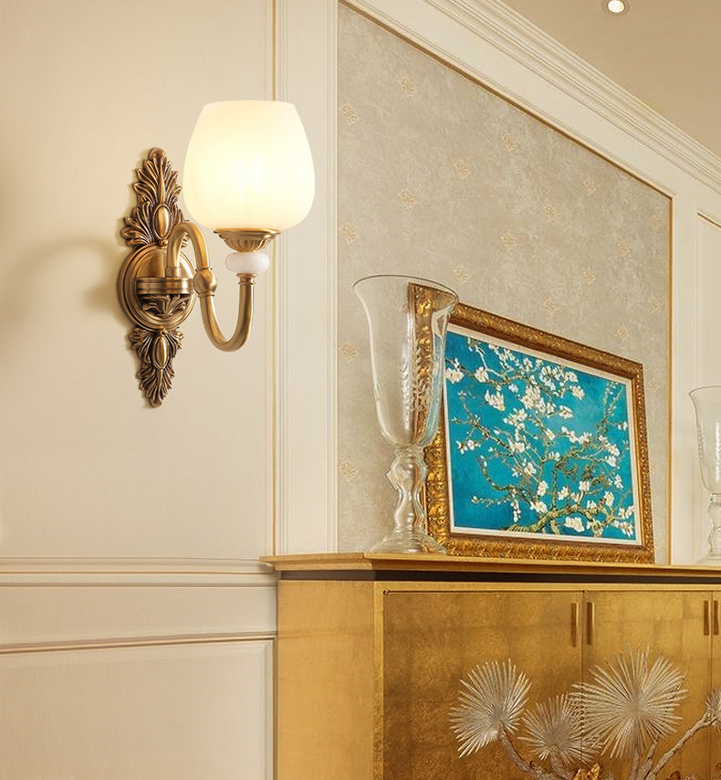 Copper Gold LED Wall Sconce in Modern Luxury Style Glass Indoor Wall Light with Jade Decoration