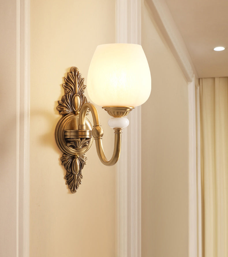 Copper Gold LED Wall Sconce in Modern Luxury Style Glass Indoor Wall Light with Jade Decoration