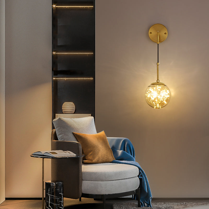 Modern Luxury Globe Wall Sconce 1-Light Wrought Iron LED Wall Light for Living Room