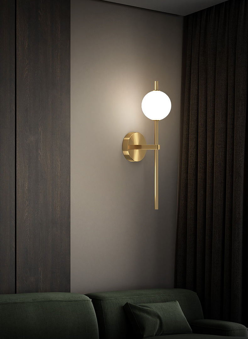 Copper Gold LED Wall Sconce in Modern Minimalist Style Globe Glass Wall Lamp for Living Room