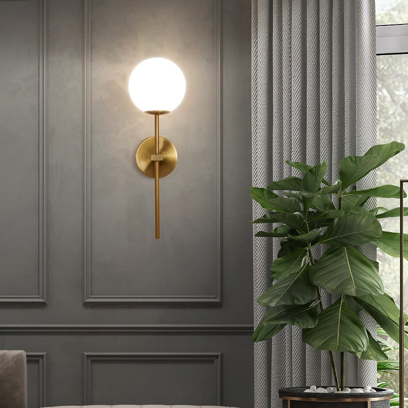 Gold 1-Light Wall Sconce in Modern Concise Style Aluminium Globe Wall Lamp with Glass Shade
