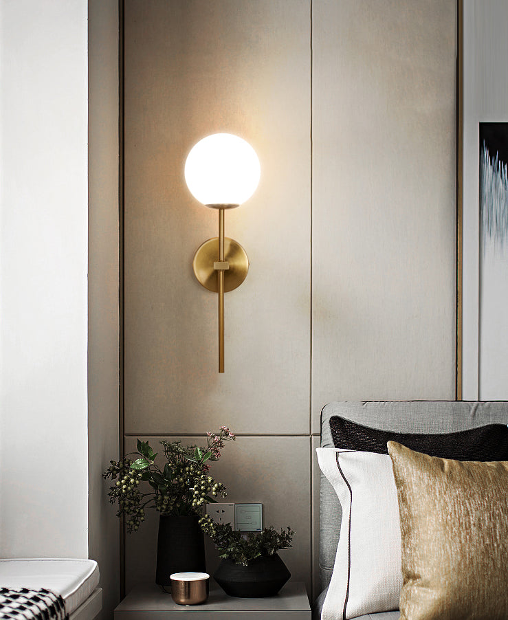Gold 1-Light Wall Sconce in Modern Concise Style Aluminium Globe Wall Lamp with Glass Shade