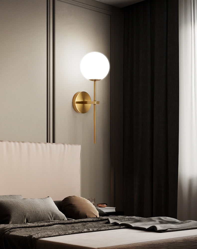 Gold 1-Light Wall Sconce in Modern Concise Style Aluminium Globe Wall Lamp with Glass Shade