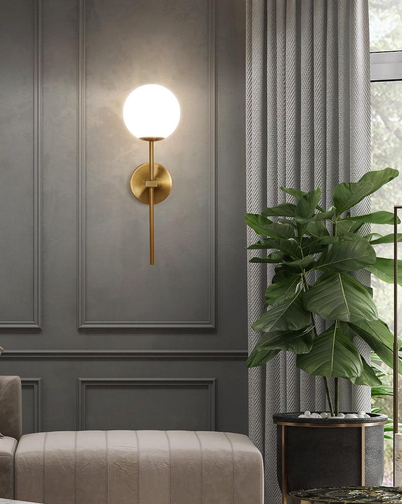 Gold 1-Light Wall Sconce in Modern Concise Style Aluminium Globe Wall Lamp with Glass Shade
