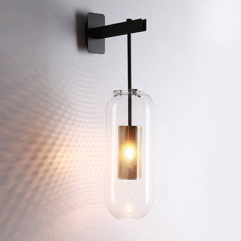 Simplicity-Style Cylindrical Wall Light Sconce Glass Bedroom Wall Lighting Fixture