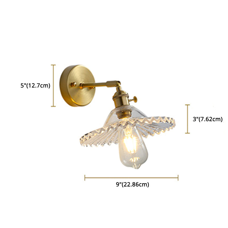 Brass Contemporary Armed Wall Mounted Light Fixture 1-Light Glass Sconce Light for Bedroom