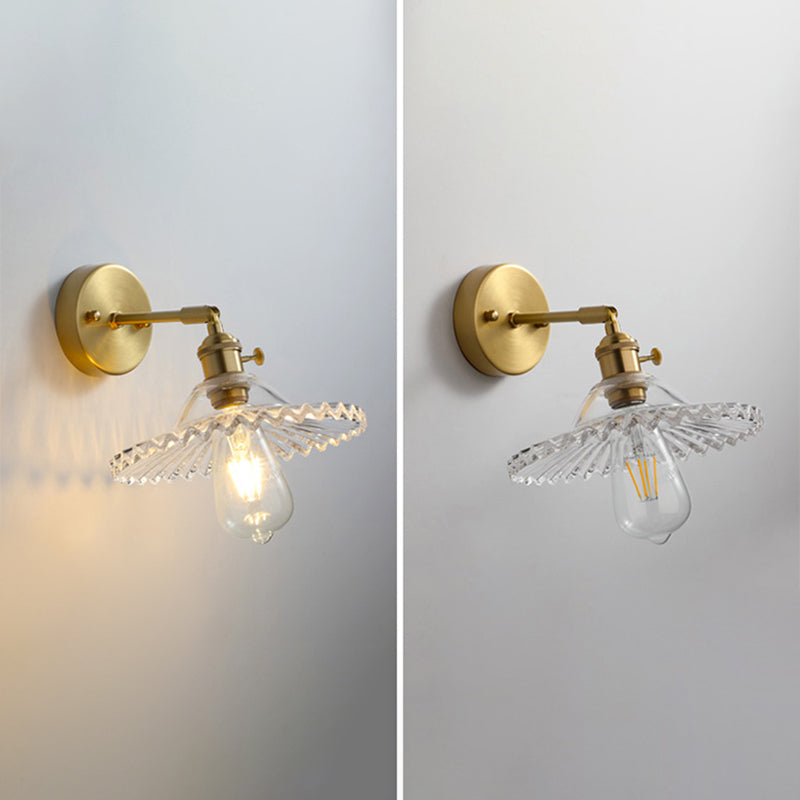 Brass Contemporary Armed Wall Mounted Light Fixture 1-Light Glass Sconce Light for Bedroom